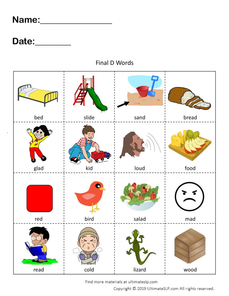 Final D Words Worksheet - Ultimate SLP