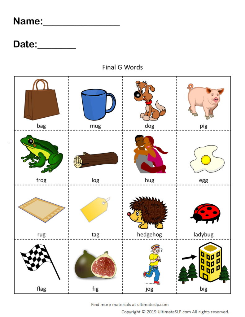 Final G Words Worksheet Ultimate SLP