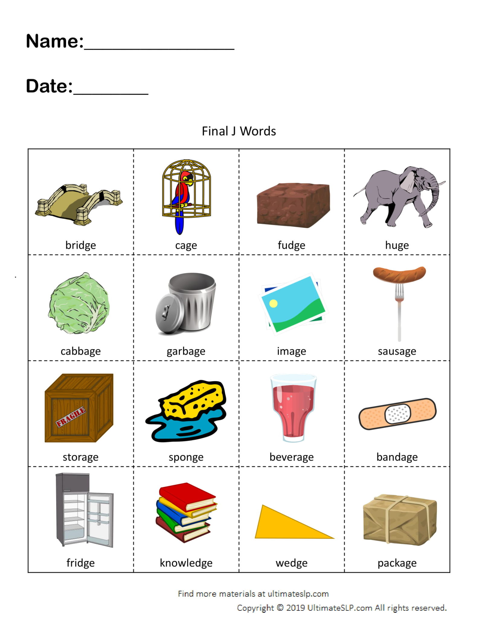 Final J Words Worksheet - Ultimate SLP