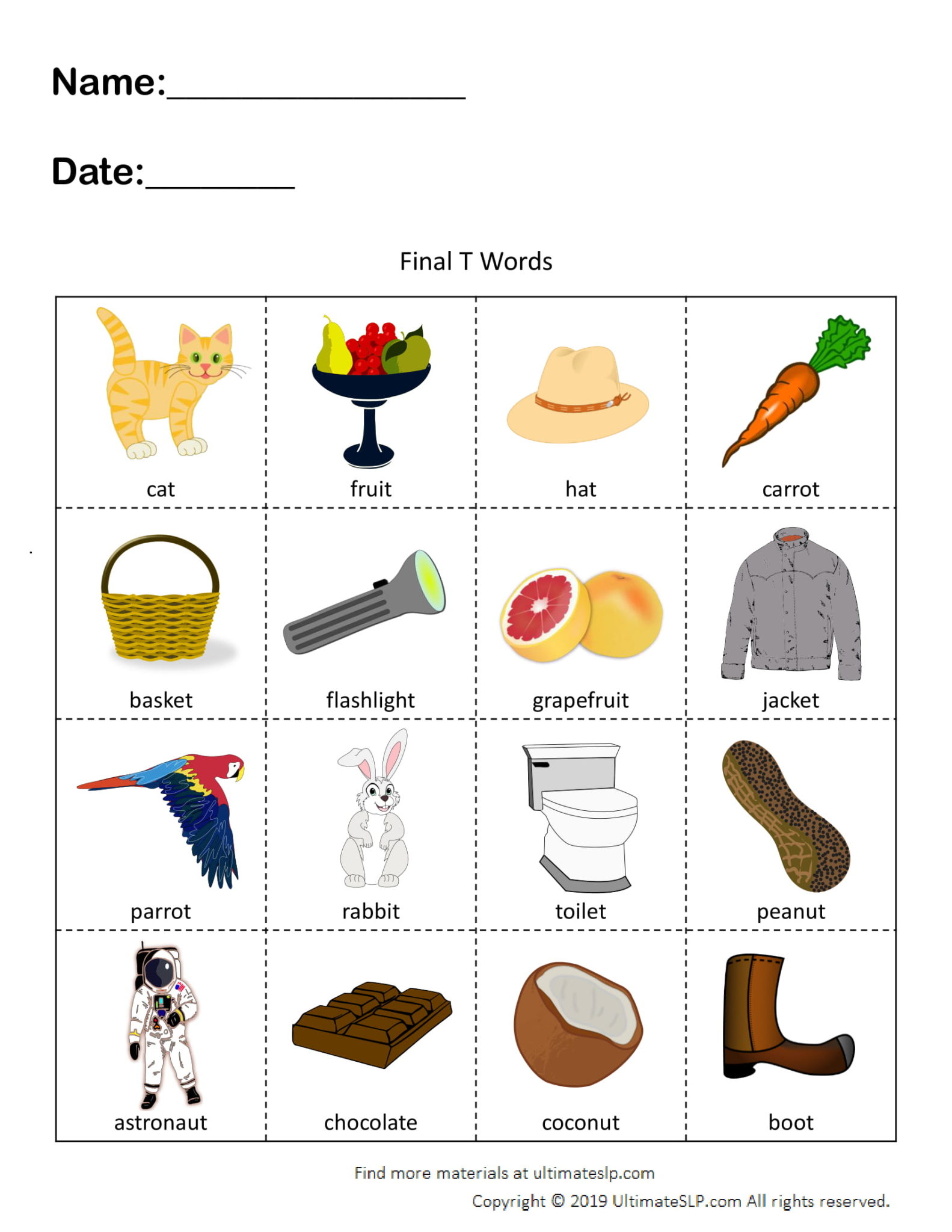 Final T Words Worksheet Ultimate SLP