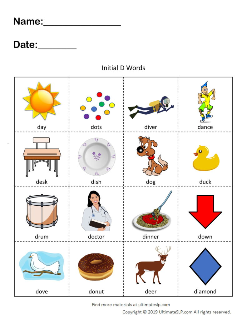 Initial D Words Worksheet - Ultimate SLP