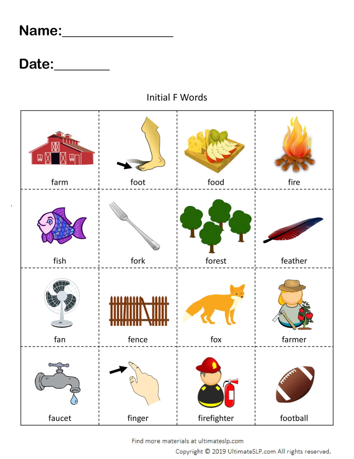 Initial F Words Worksheet Ultimate SLP