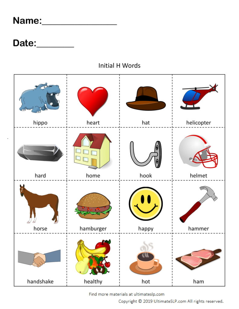 Initial H Words Worksheet Ultimate SLP