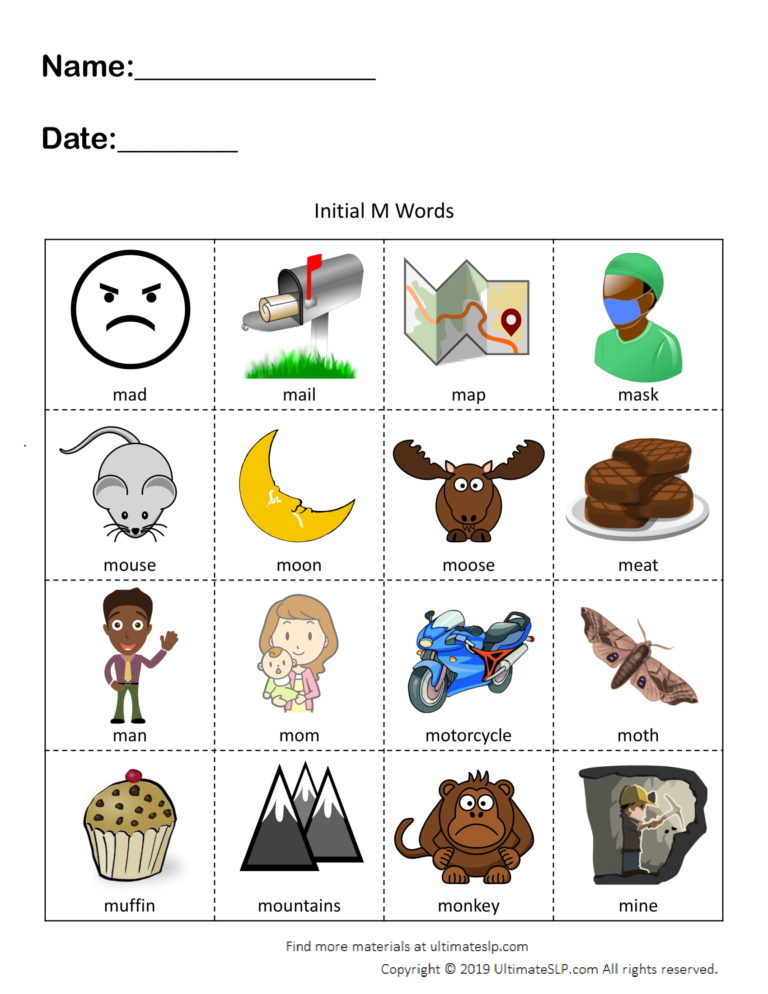 Initial M Words Worksheet  Ultimate SLP