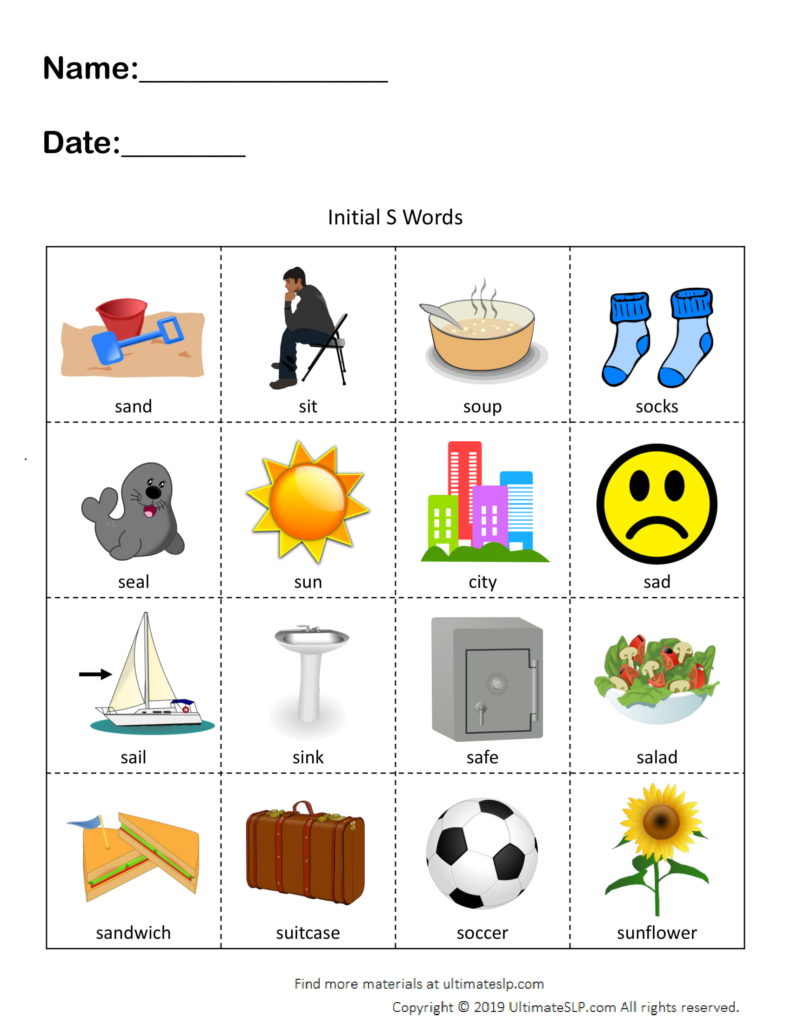 Initial S Words Worksheet - Ultimate SLP