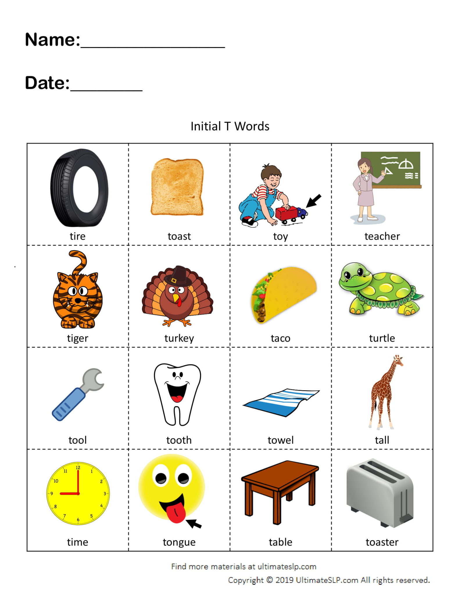 Initial T Words Worksheet Ultimate SLP