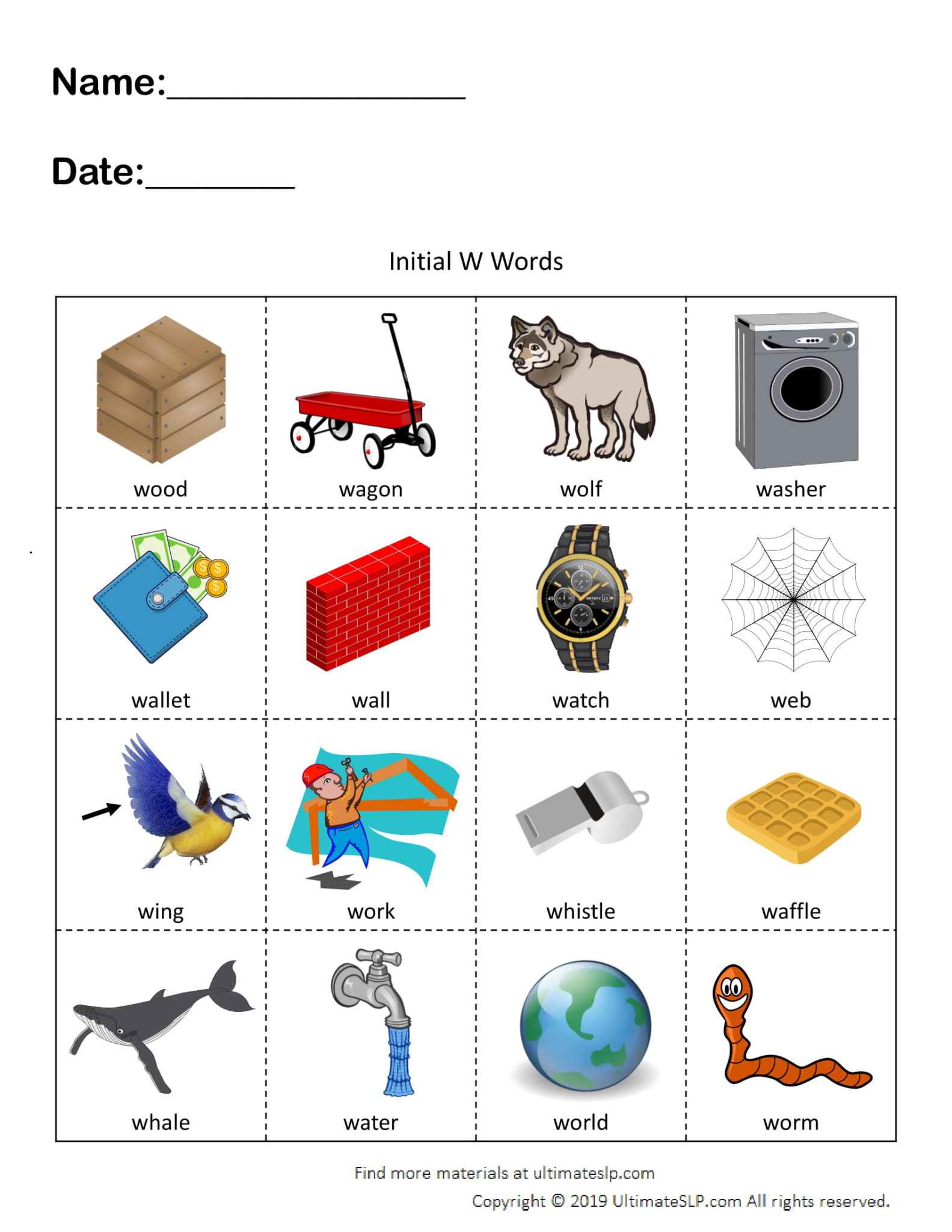 Initial W Words Worksheet Ultimate SLP