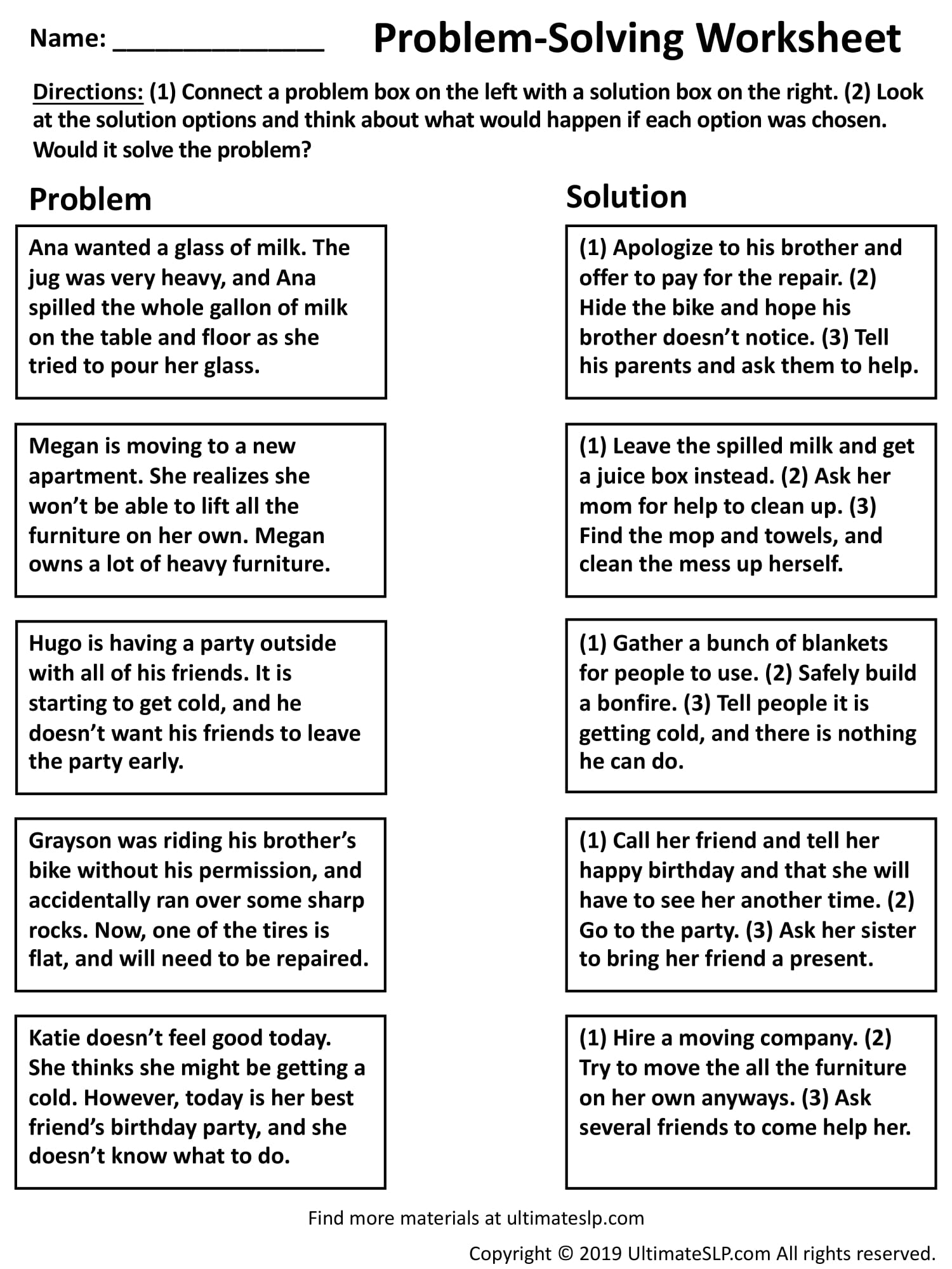 worksheet for problem solving