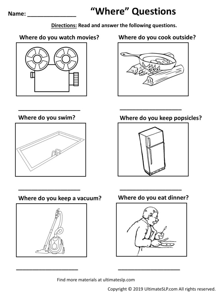 Where Questions Worksheet 2 - Ultimate SLP