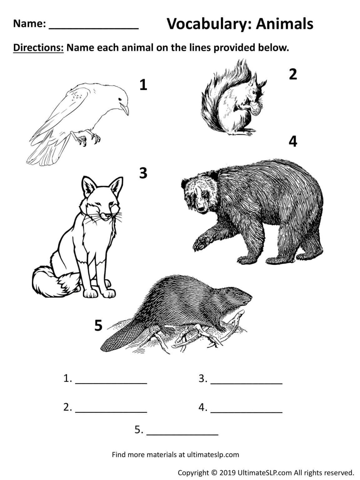 Animals Worksheet - Ultimate SLP