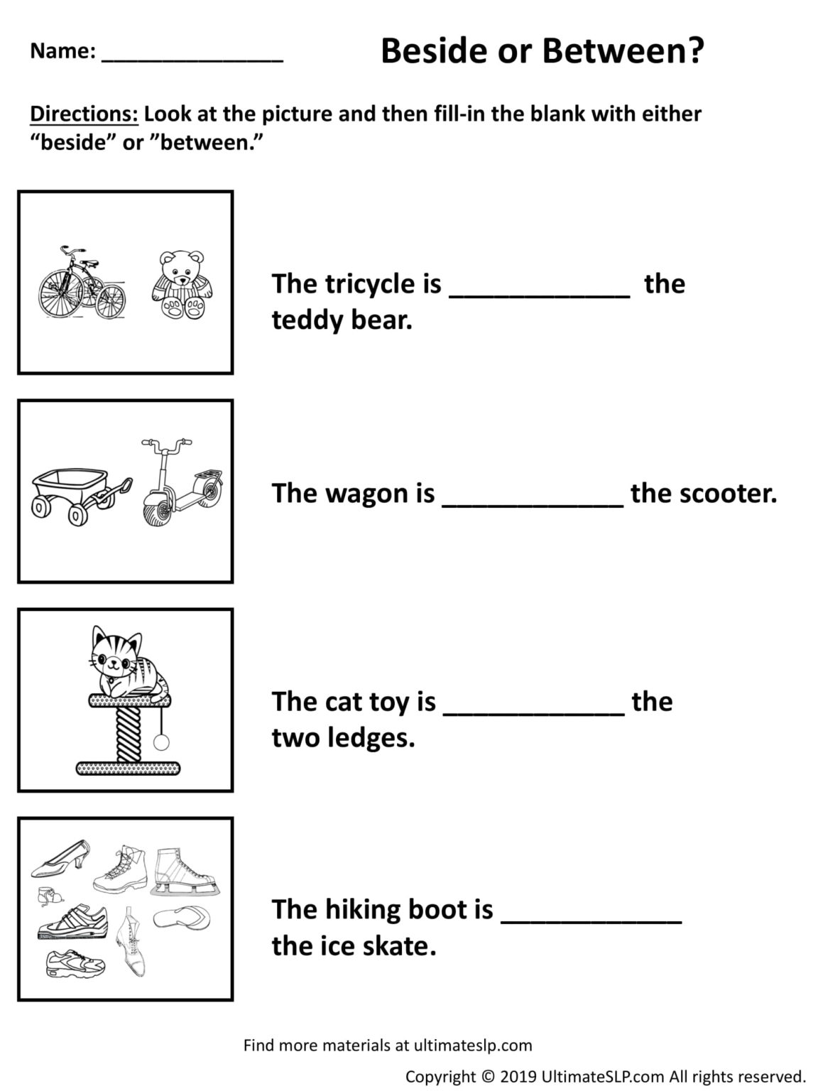 Beside or Between Worksheet 2 - Ultimate SLP