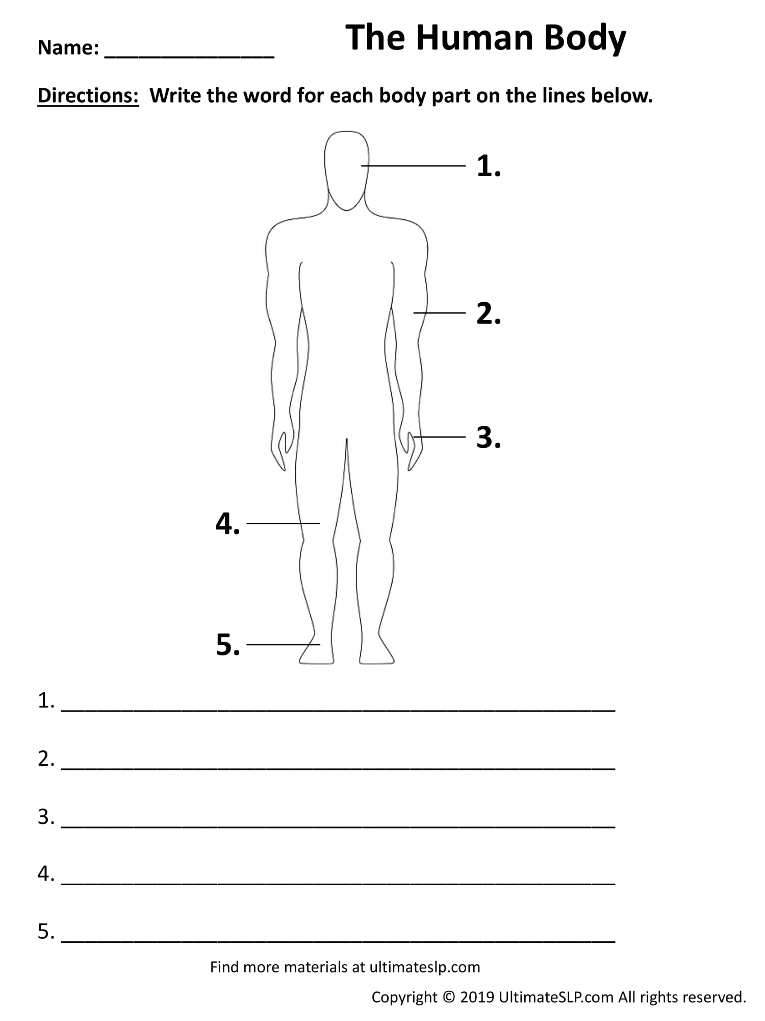 Body Worksheet - Ultimate SLP