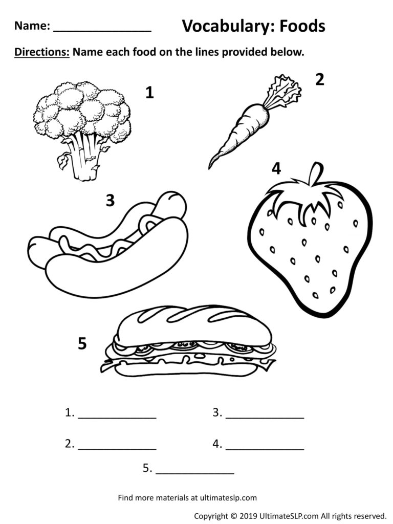 Foods Worksheet - Ultimate SLP