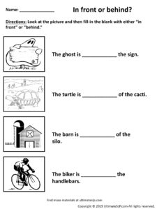 in front or behind worksheet 1 ultimate slp