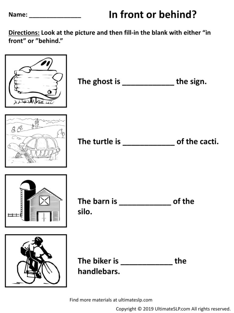 in front or behind worksheet 1 ultimate slp