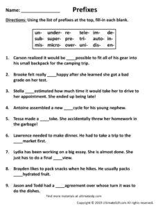 Prefixes Worksheet - Ultimate Slp