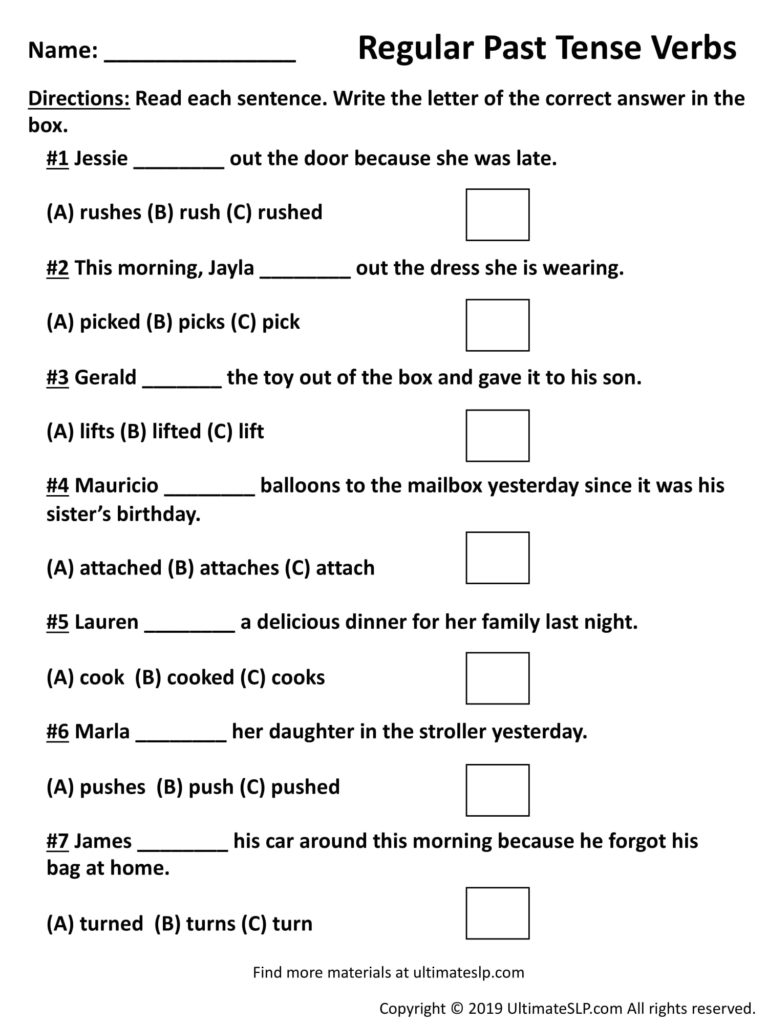 regular past tense verbs worksheet ultimate slp