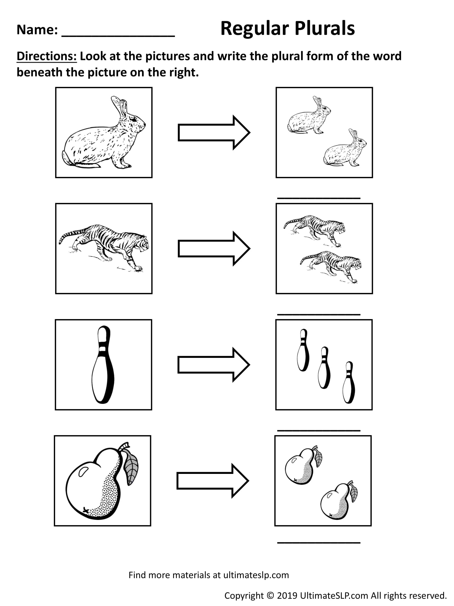 regular plurals worksheet ultimate slp