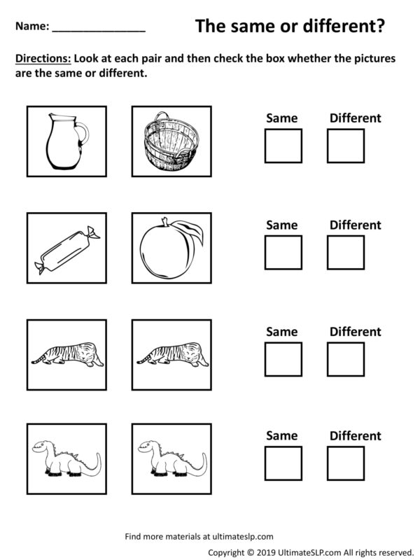 Same or Different Worksheet 2 - Ultimate SLP