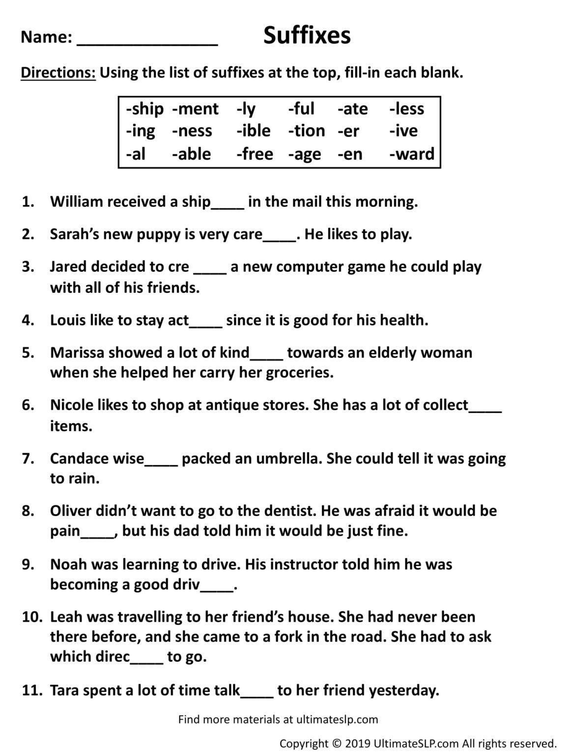 Suffixes Worksheet - Ultimate SLP