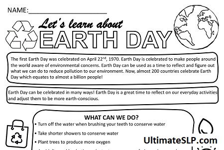 Earth Day Worksheet - Ultimate SLP